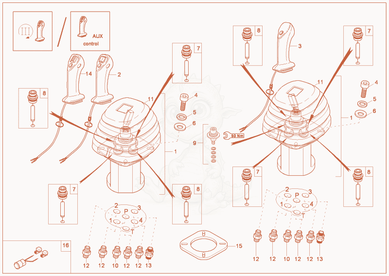 Exploded parts diagram of the joystick (OPTION) of a Wacker Neuson 38Z3, with numbered balloons