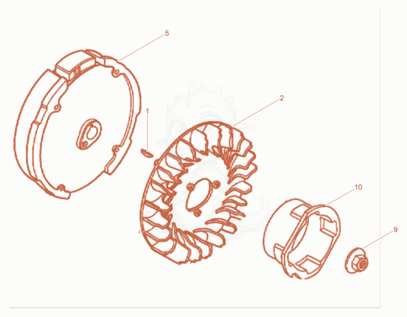 Exploded parts diagram of the Fly wheel of a Wacker Neuson WPKMAT, with numbered balloons