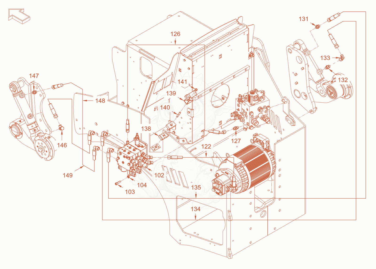 Exploded parts diagram of the edge pressing and cuttingdevice of a Wacker Neuson RD28-120CE, with numbered balloons
