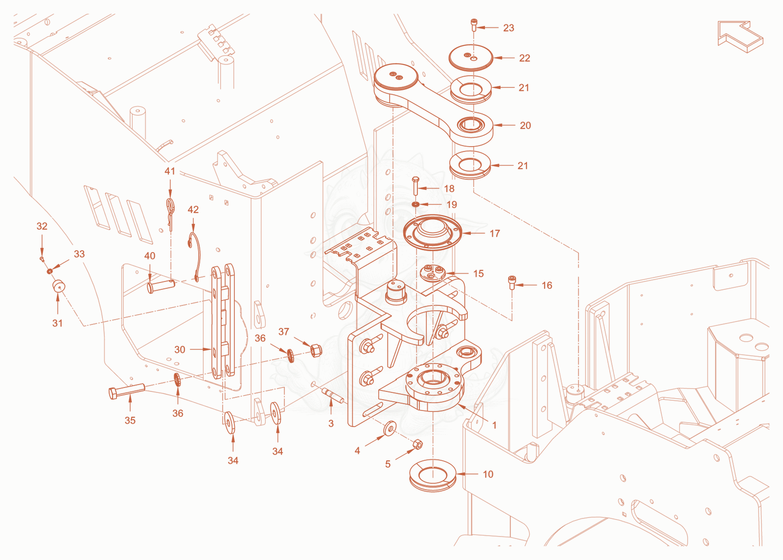Exploded parts diagram of the centre pivot assembly of a Wacker Neuson RD24-100E, with numbered balloons