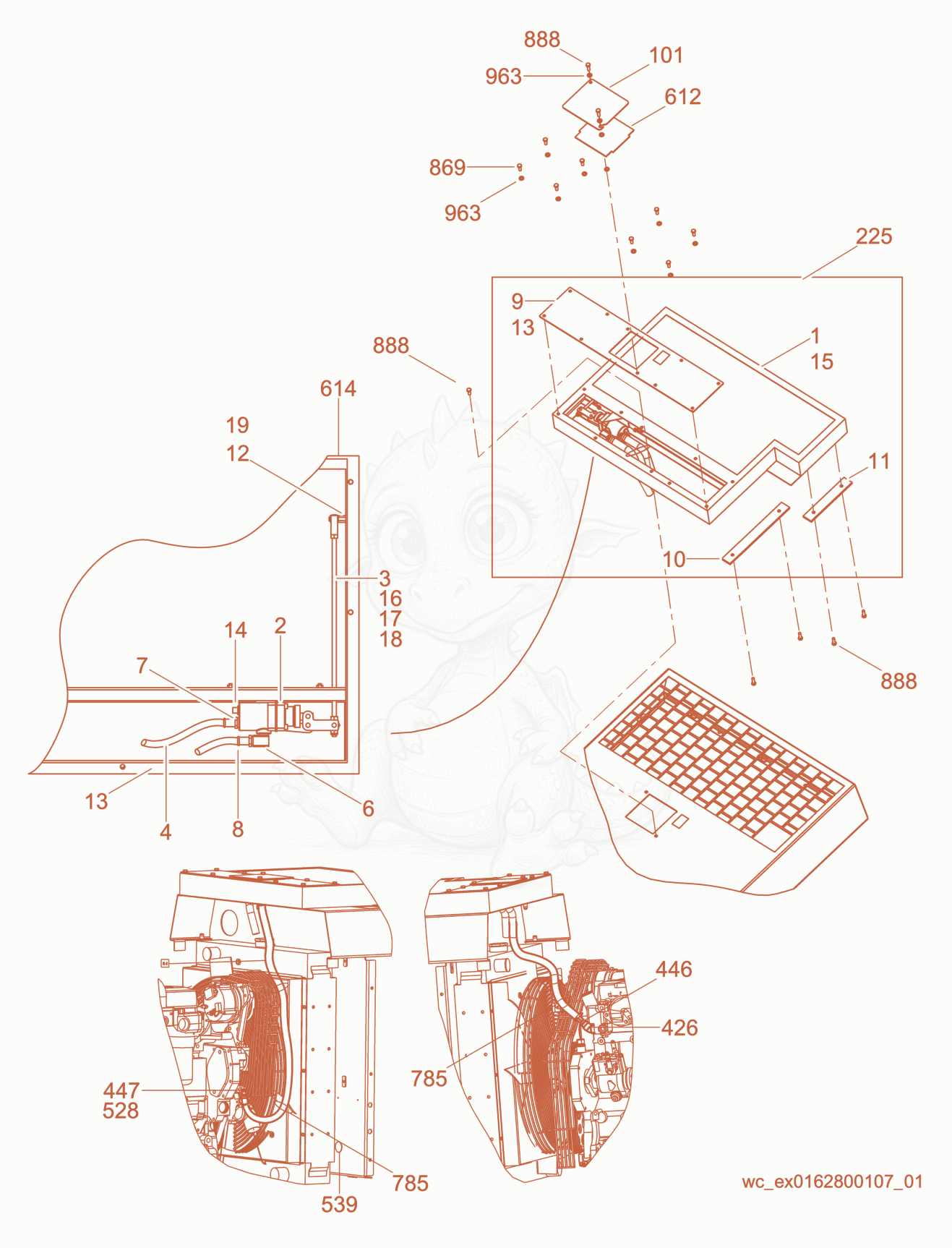 Exploded parts diagram of the Option-Radiator Shutter of a Wacker Neuson G70, with numbered balloons