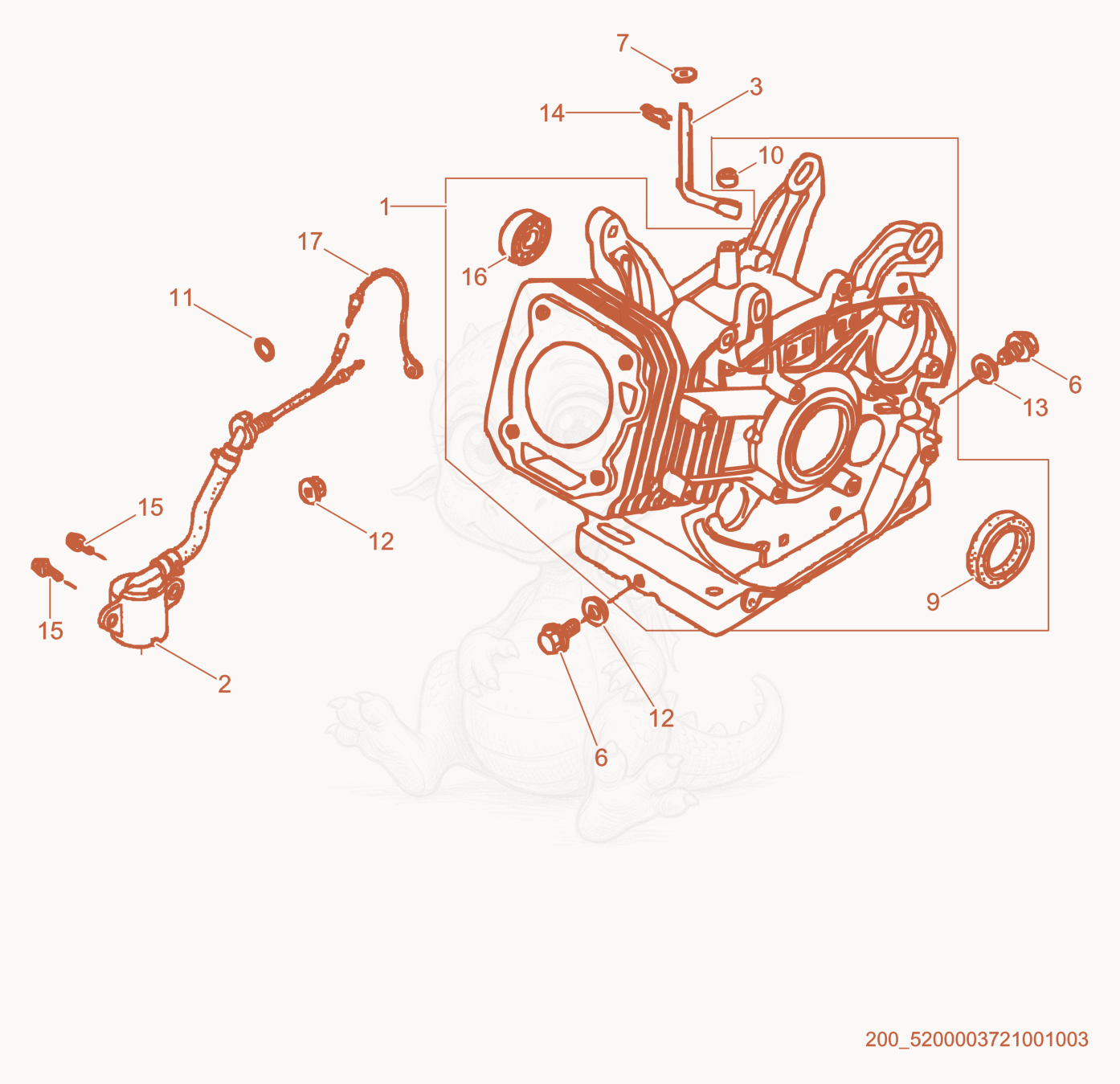 Exploded parts diagram of the Cylinder of a Wacker Neuson GV6600, with numbered balloons