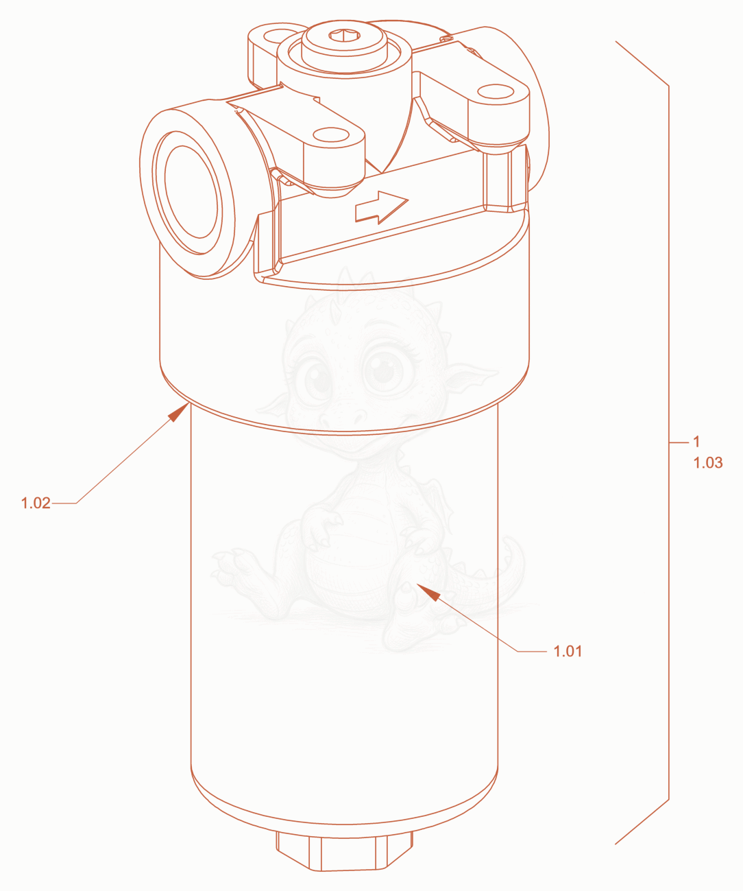 Exploded parts diagram of the filter (hydraulic oil) of a Wacker Neuson RD28-120CCN, with numbered balloons