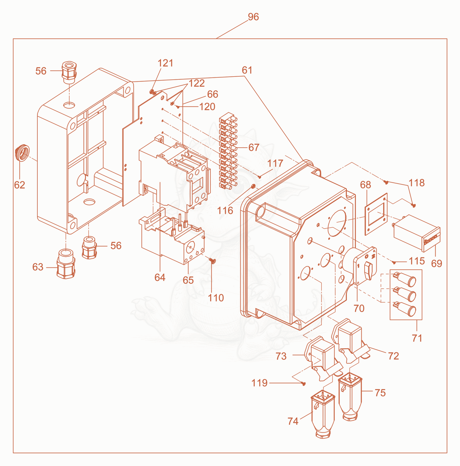 Exploded parts diagram of the Controller housing cpl. of a Wacker Neuson HM174, with numbered balloons