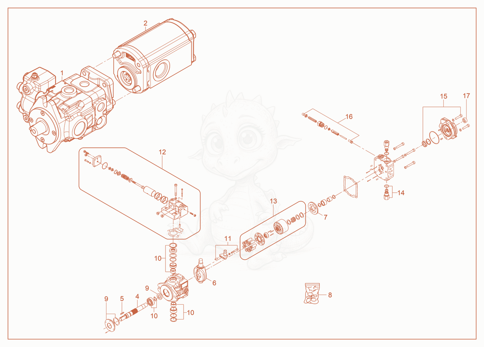 Exploded parts diagram of the Tandem Hydraulic Pump of a Wacker Neuson SM100, with numbered balloons