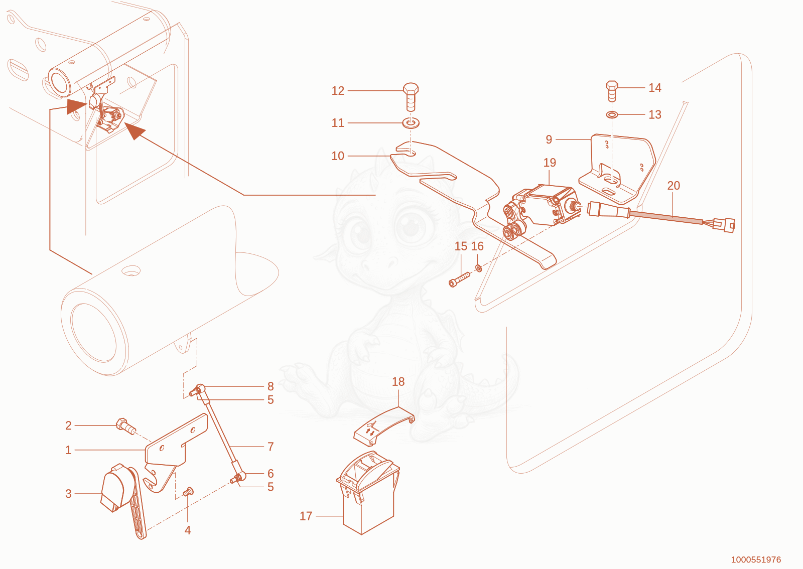 Exploded parts diagram of the Overload limit of a Wacker Neuson TH627(418-22), with numbered balloons