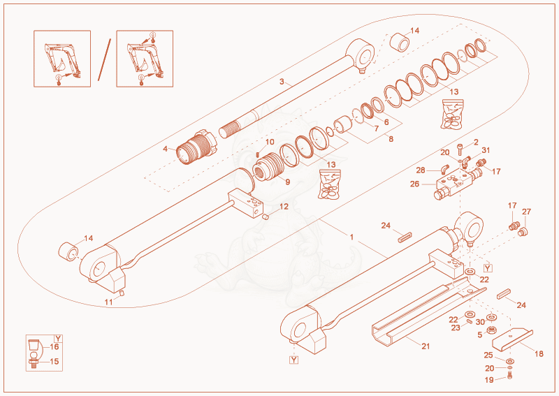 Exploded parts diagram of the LIFTING BOOM CYLINDER (OPTION) of a Wacker Neuson 2003, with numbered balloons