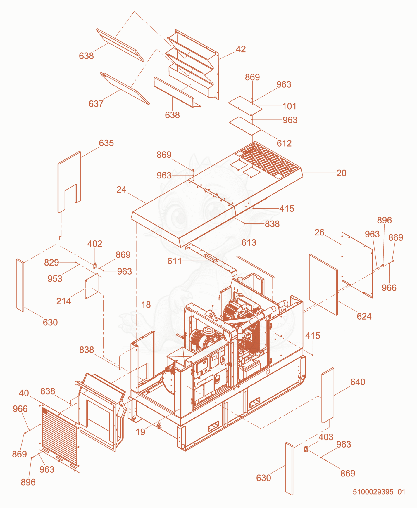Exploded parts diagram of the Enclosure cpl. of a Wacker Neuson G110, with numbered balloons