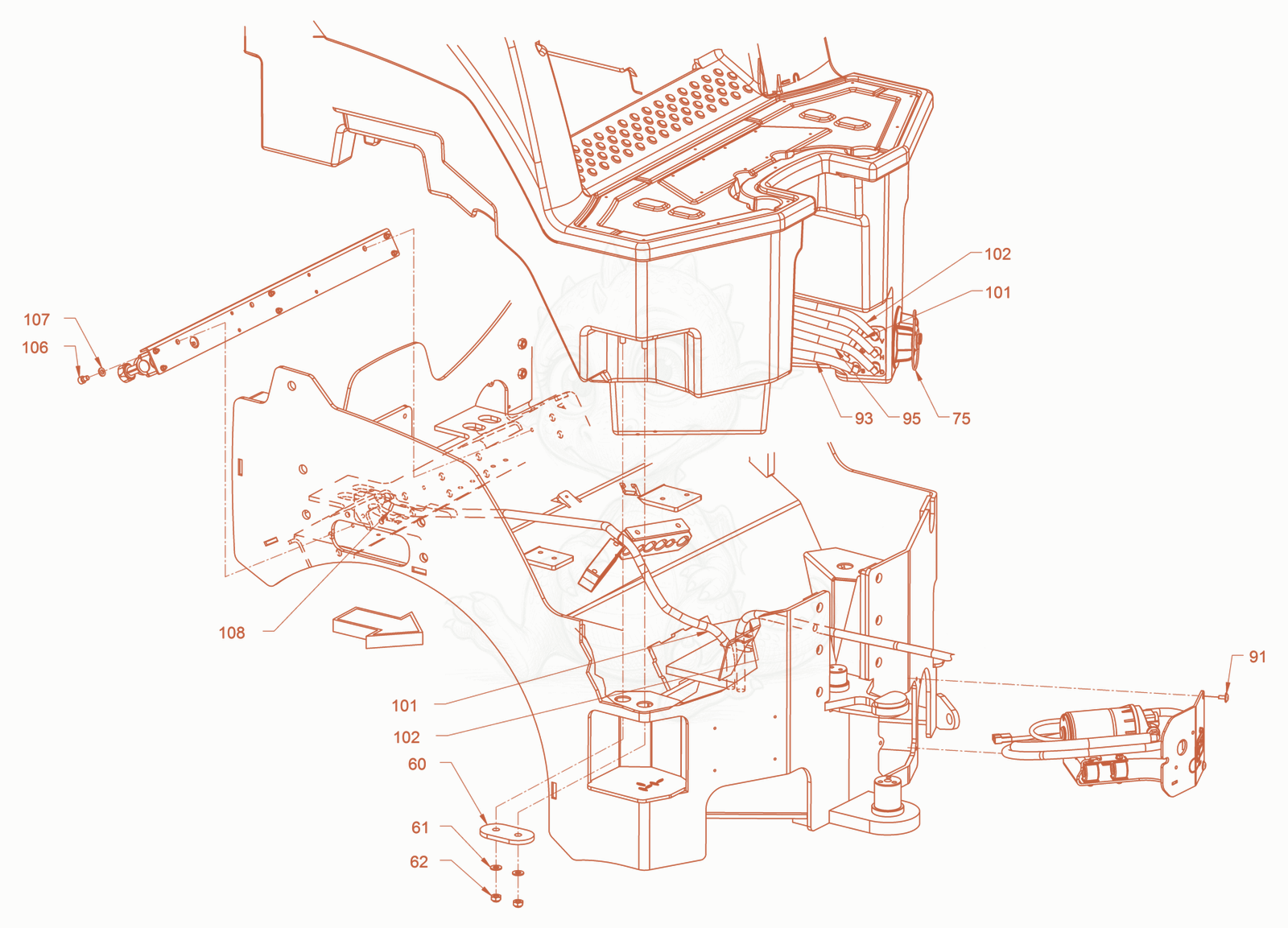 Exploded parts diagram of the sprinkling of a Wacker Neuson RD24-100O, with numbered balloons