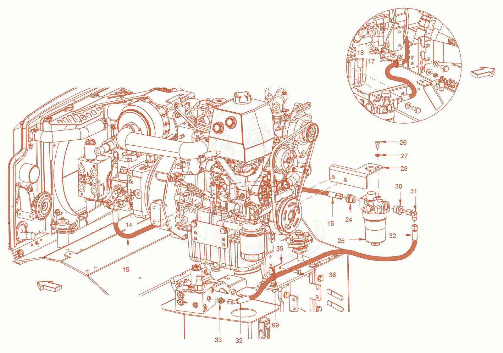 Exploded parts diagram of the bypass oil filter of a Wacker Neuson RD18-100C, with numbered balloons