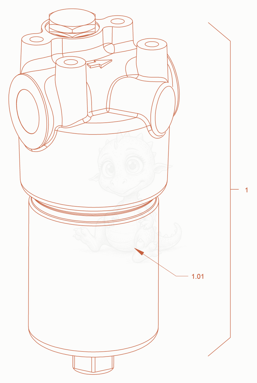 Exploded parts diagram of the filter (hydraulic oil) of a Wacker Neuson RD45-140OUS, with numbered balloons