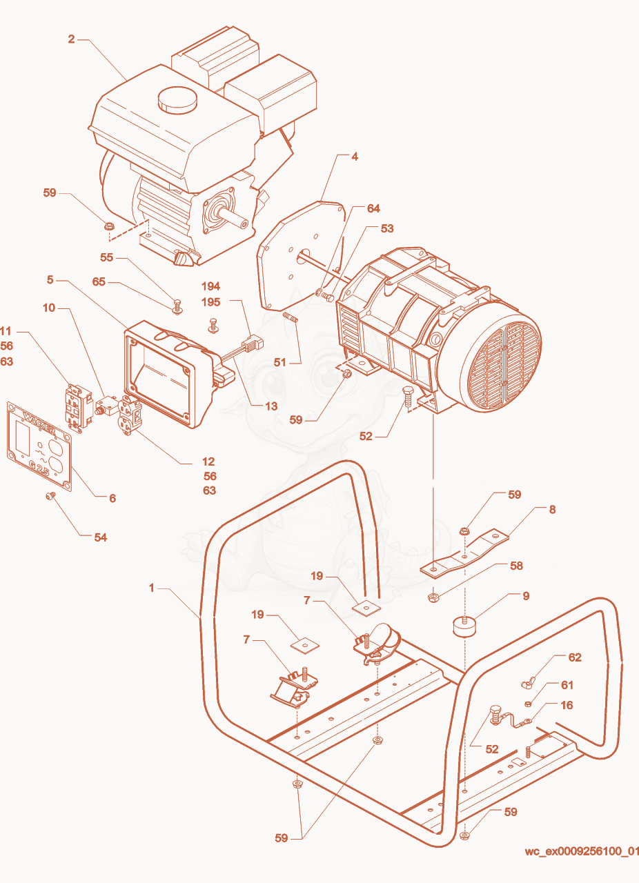 Exploded parts diagram of the Frame of a Wacker Neuson G2.5A, with numbered balloons