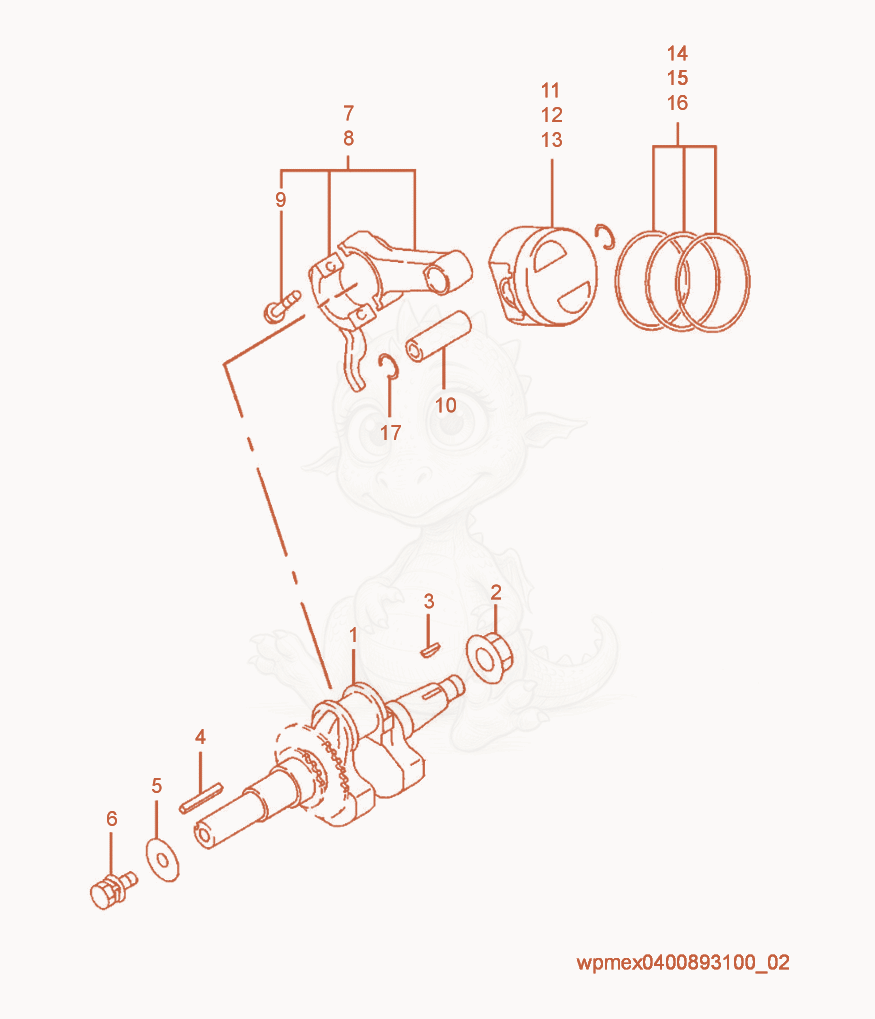 Exploded parts diagram of the Crankshaft/Piston of a Wacker Neuson RS600, with numbered balloons