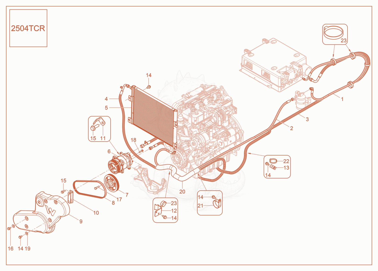 Exploded parts diagram of the Air-conditioning Install (2504) of a Wacker Neuson ST28(S05-5), with numbered balloons