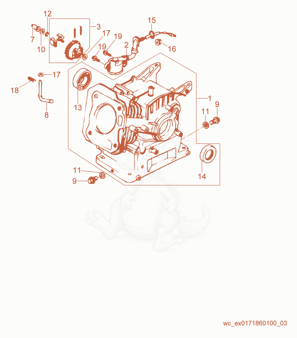 Exploded parts diagram of the Cylinder of a Wacker Neuson GV2500A, with numbered balloons