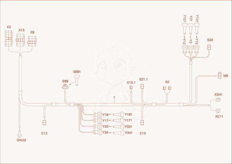 Exploded parts diagram of the harness wiring chassis of a Wacker Neuson 14504, with numbered balloons