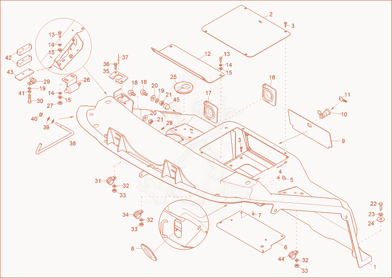 Exploded parts diagram of the seat console of a Wacker Neuson ET20, with numbered balloons