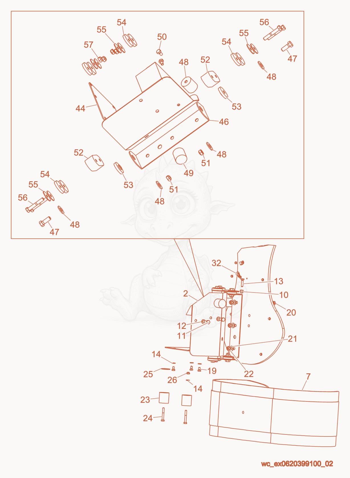 Exploded parts diagram of the Mount cpl. of a Wacker Neuson BV50A-PEU, with numbered balloons