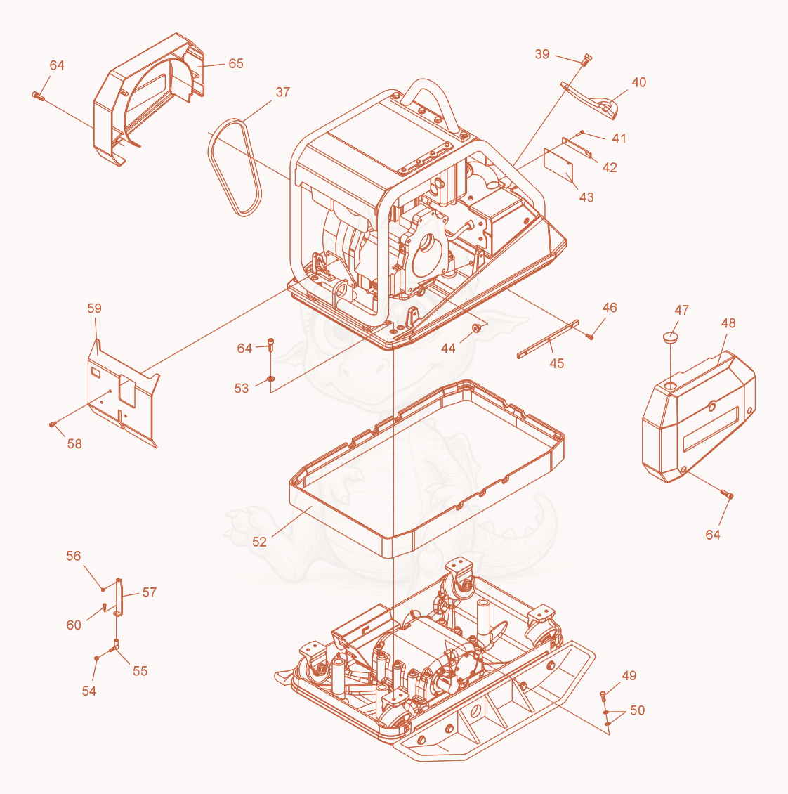 Exploded parts diagram of the Vibratory Plate cpl. of a Wacker Neuson DPU6055, with numbered balloons