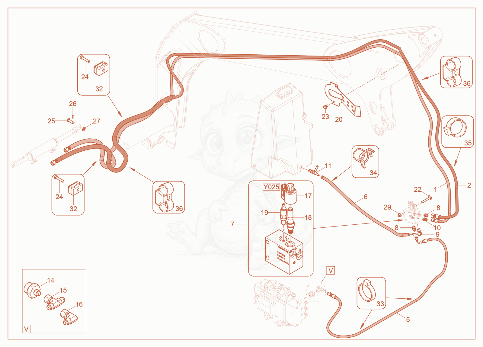 Exploded parts diagram of the Power Coupler Operation of a Wacker Neuson ST45, with numbered balloons