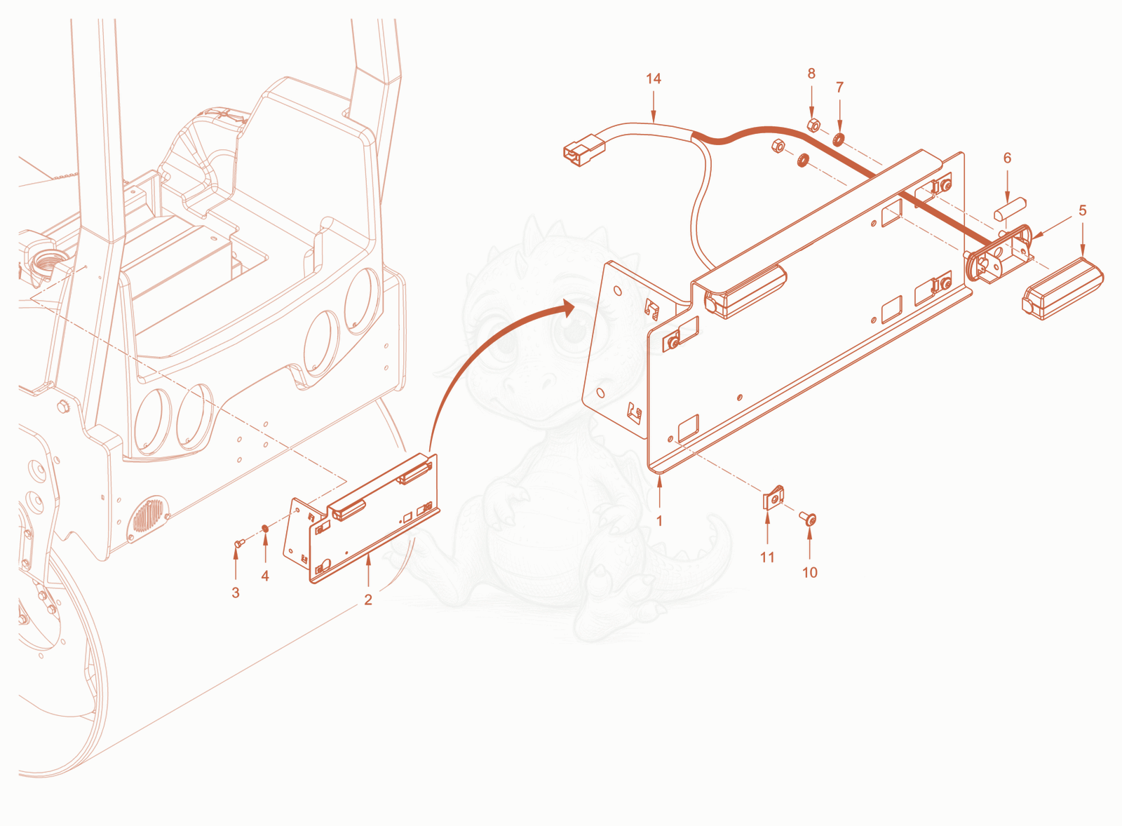 Exploded parts diagram of the number plate holder of a Wacker Neuson RD28-120OE, with numbered balloons