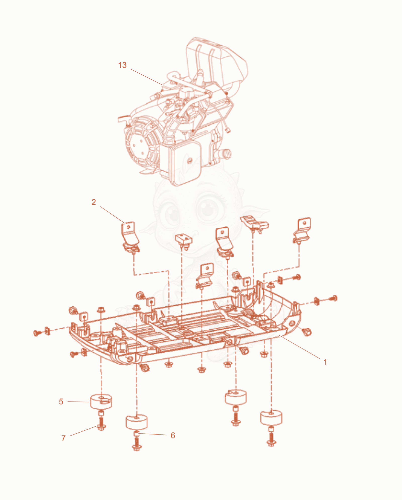 Exploded parts diagram of the Frame cpl. of a Wacker Neuson GB2000GICE, with numbered balloons