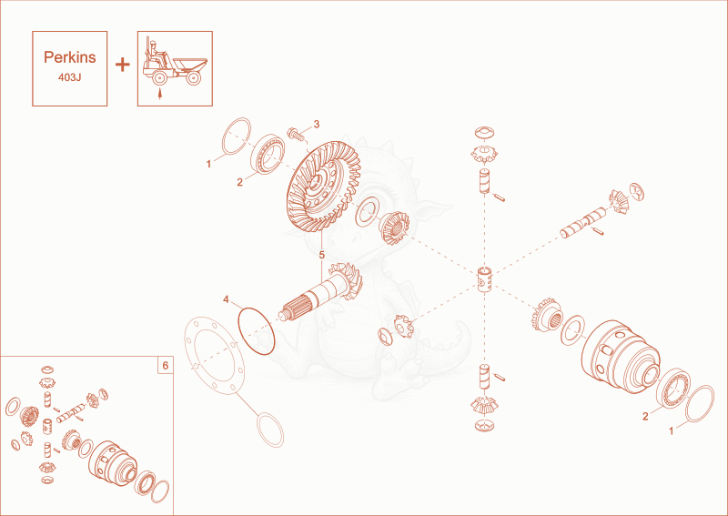 Exploded parts diagram of the differential axle option of a Wacker Neuson DW30, with numbered balloons