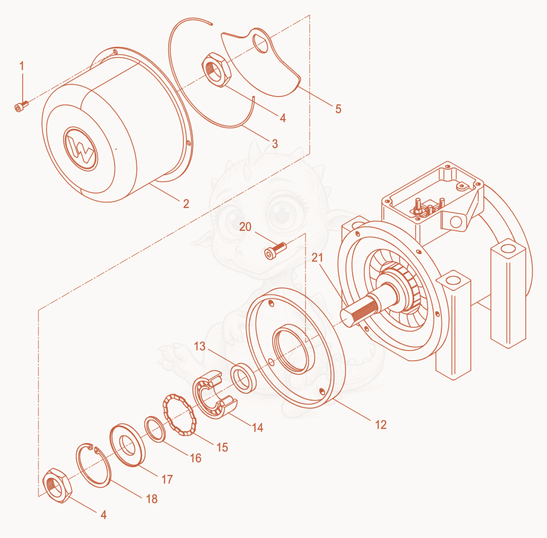 Exploded parts diagram of the External Vibrator cpl. of a Wacker Neuson AR53/1,5/400, with numbered balloons