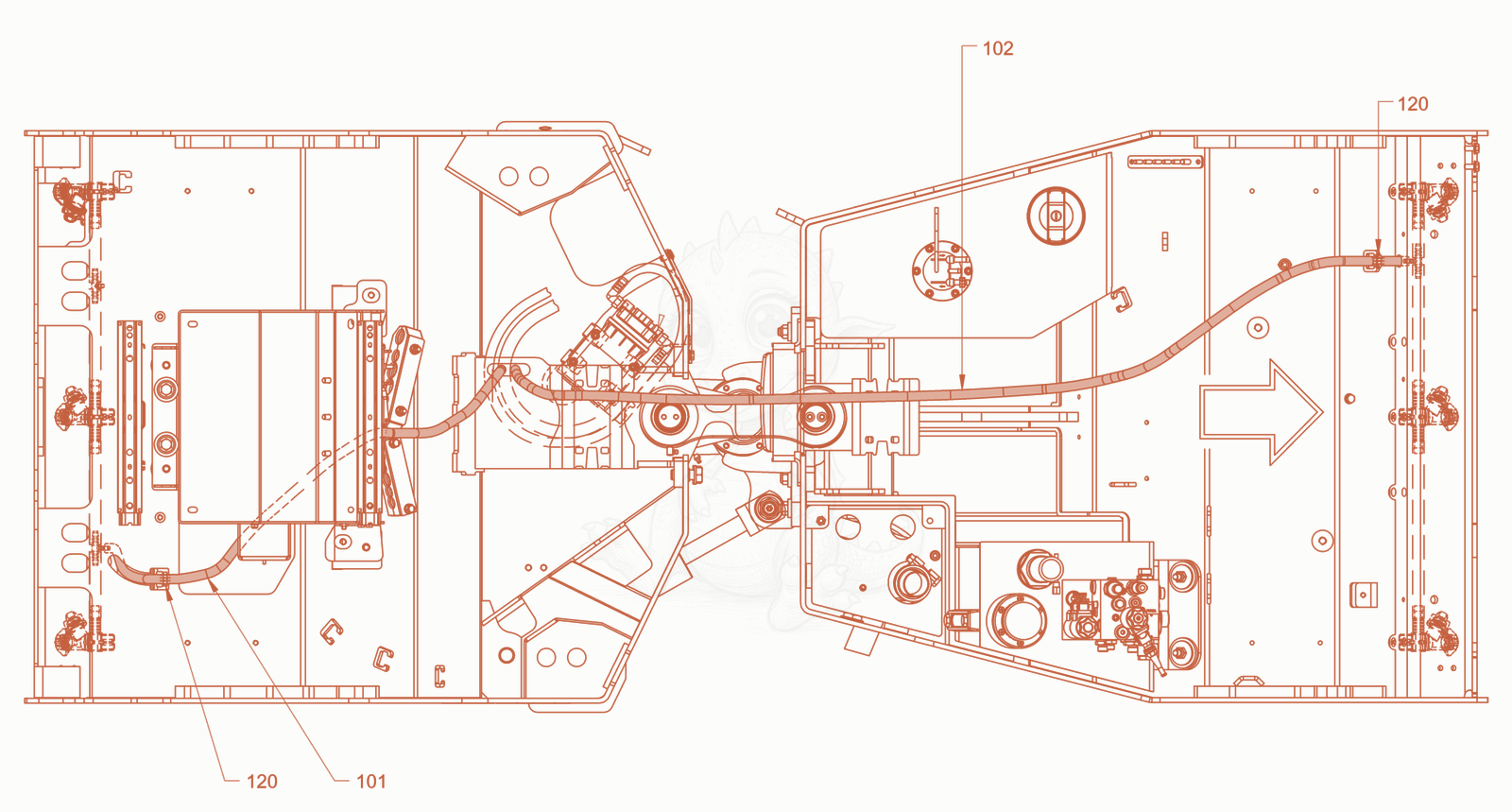 Exploded parts diagram of the sprinkling of a Wacker Neuson RD28-120DPF, with numbered balloons