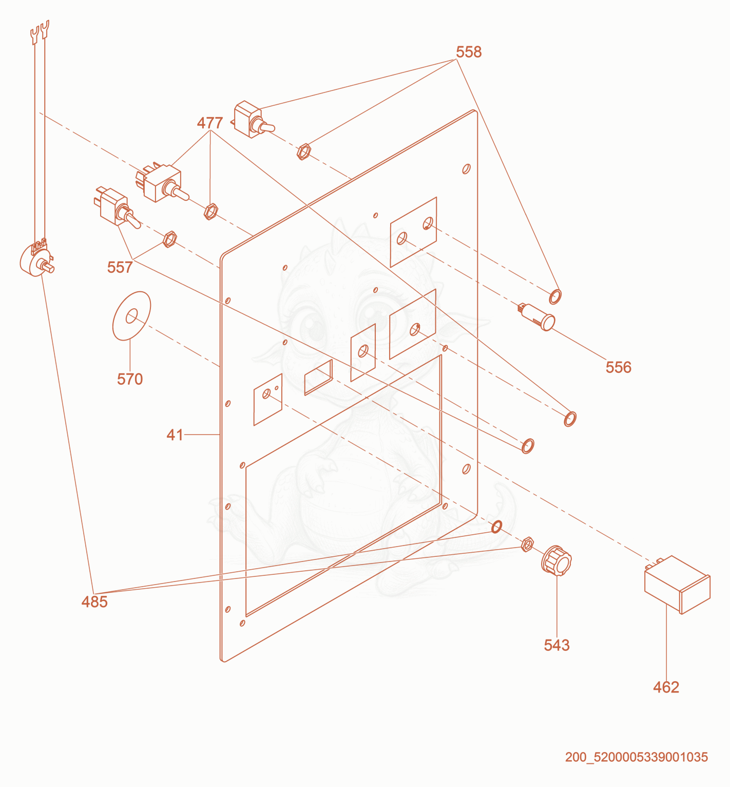 Exploded parts diagram of the Control Door of a Wacker Neuson G150, with numbered balloons