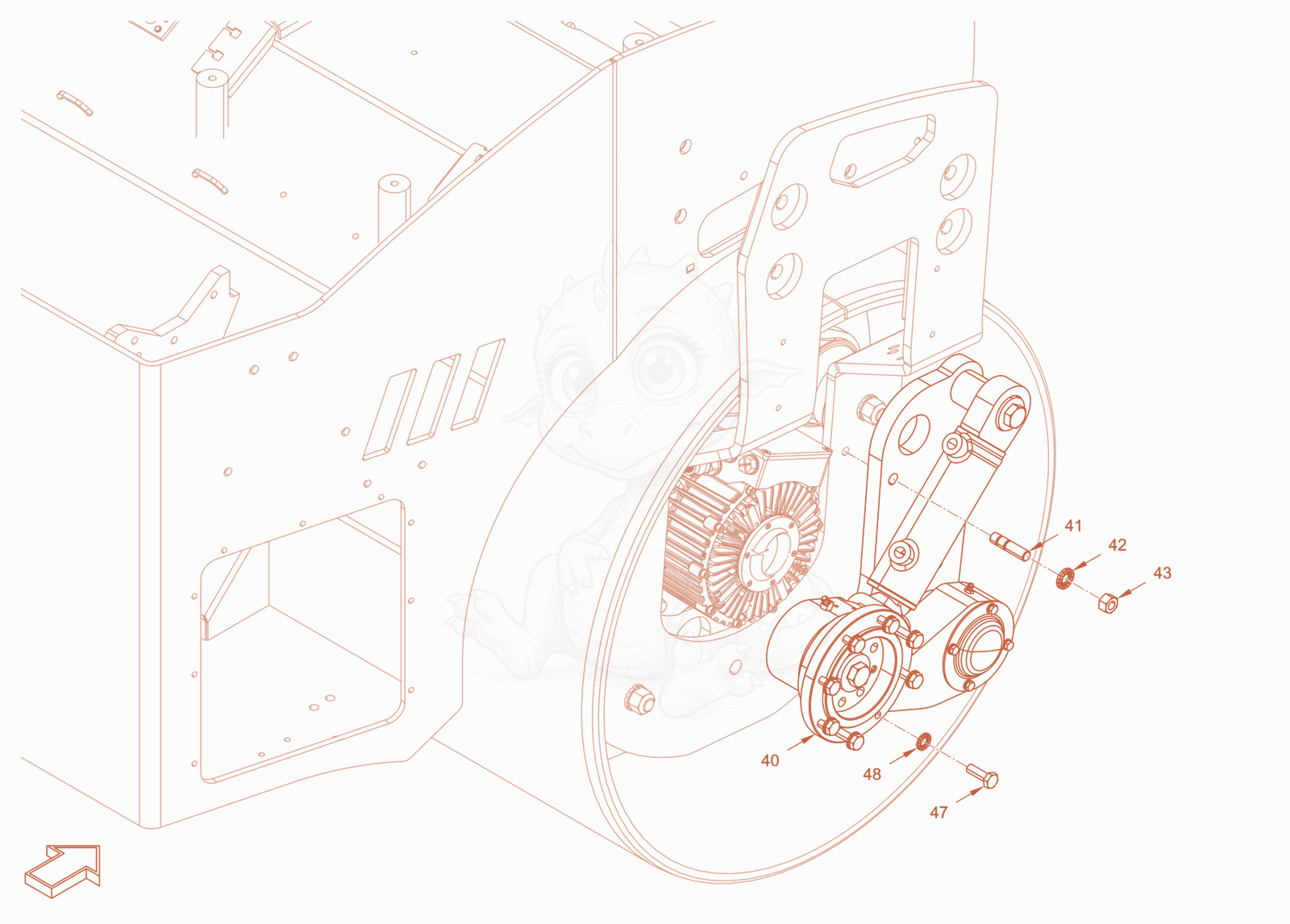 Exploded parts diagram of the edge pressing and cuttingdevice of a Wacker Neuson RD24-100CE, with numbered balloons
