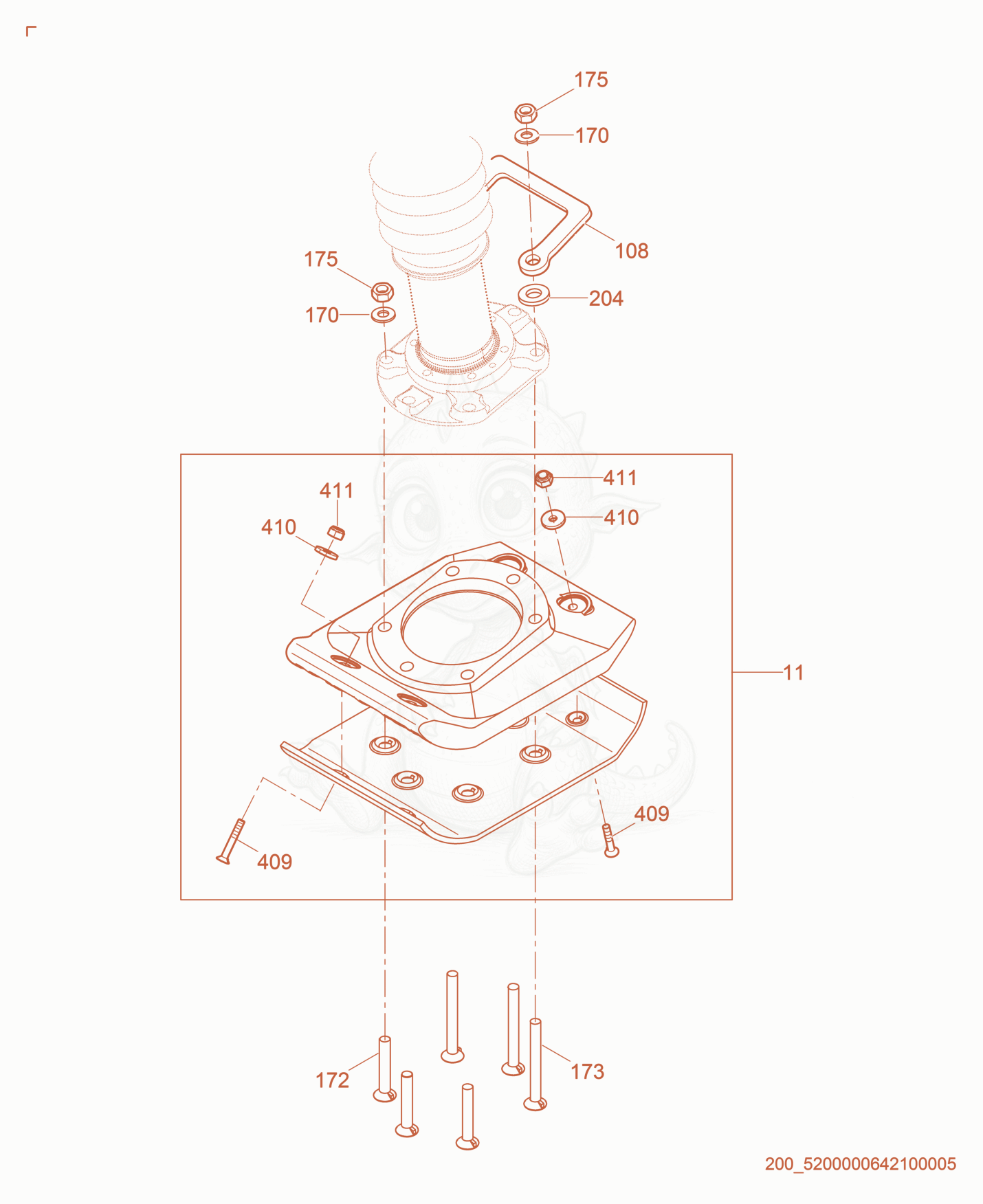 Exploded parts diagram of the Ramming Shoe cpl. of a Wacker Neuson BS50-2I, with numbered balloons