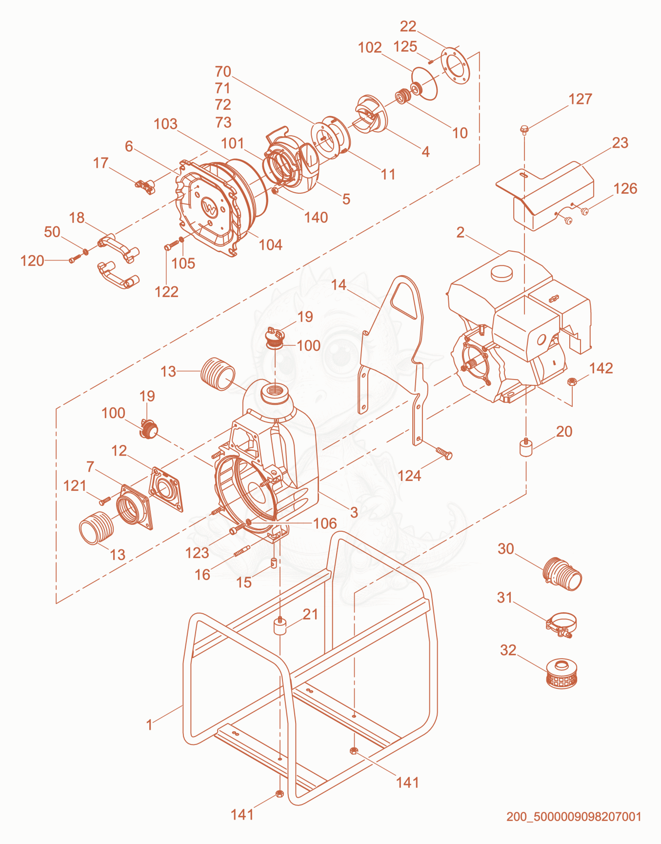 Exploded parts diagram of the Pump cpl. of a Wacker Neuson PT3A, with numbered balloons