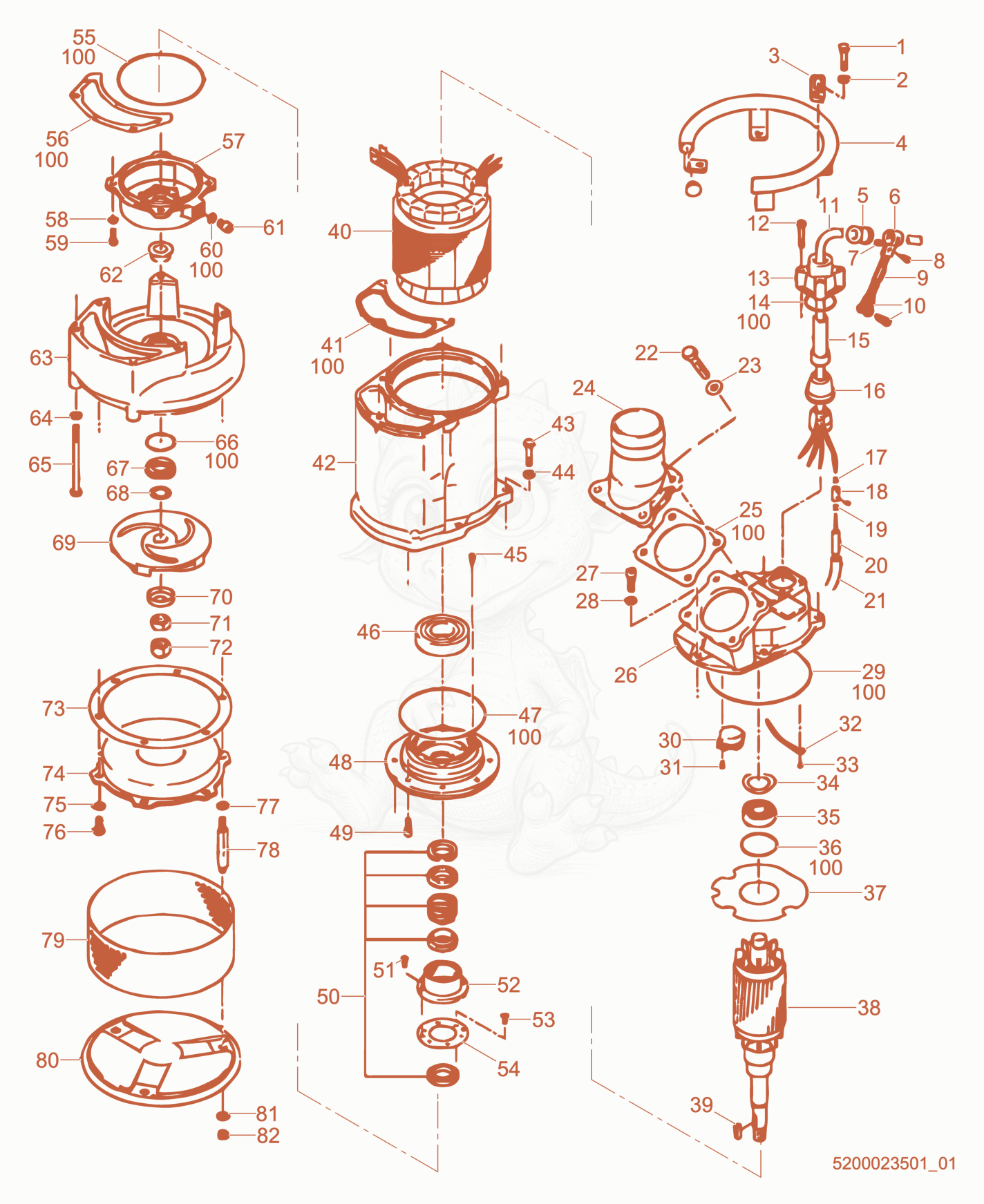 Exploded parts diagram of the Pump Components of a Wacker Neuson PS47503HH, with numbered balloons