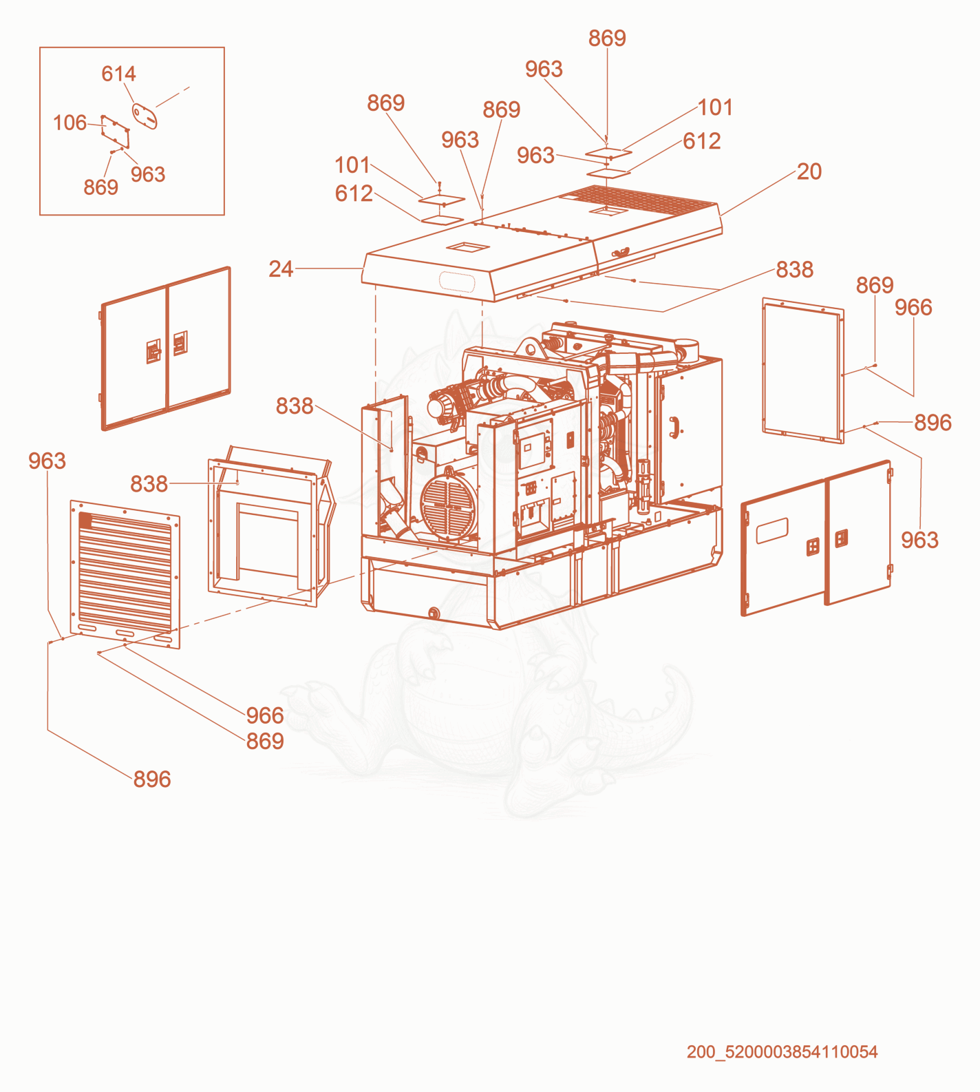 Exploded parts diagram of the Sheet Metal Assembly of a Wacker Neuson G120, with numbered balloons