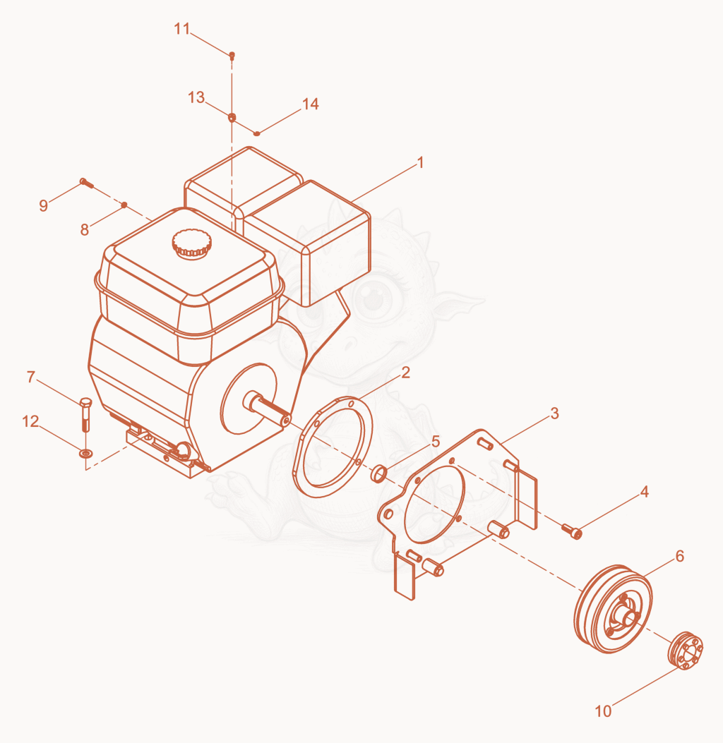 Exploded parts diagram of the Engine complete of a Wacker Neuson BPU3050, with numbered balloons
