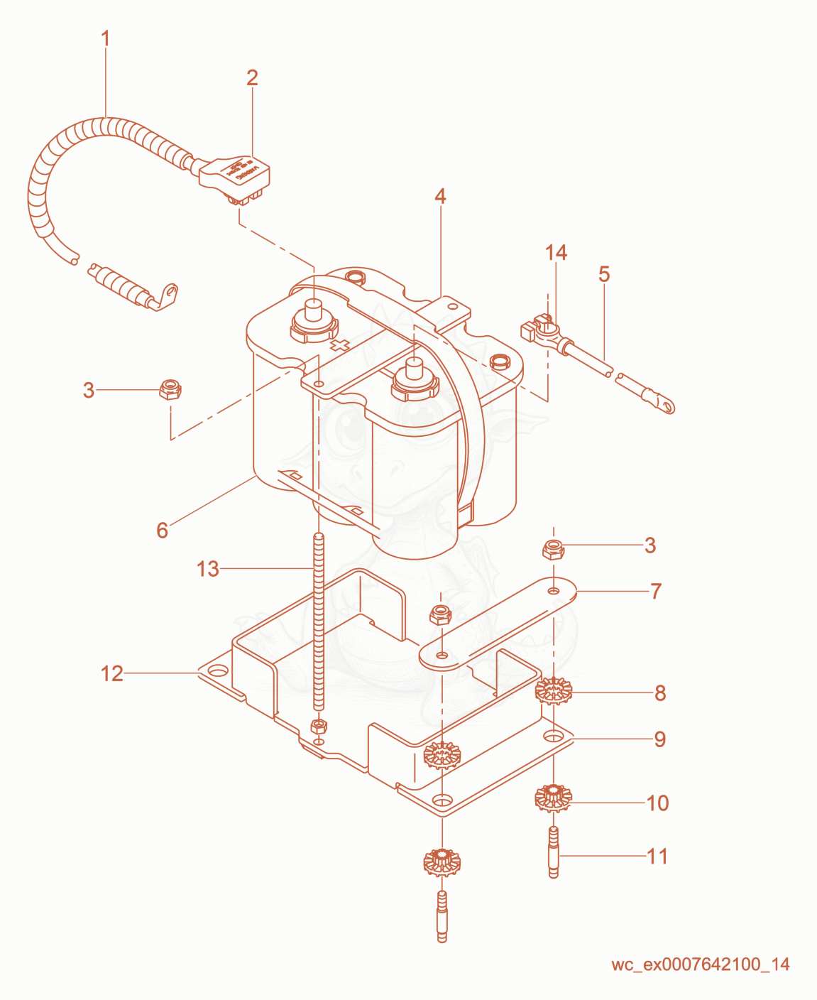 Exploded parts diagram of the Battery Installation of a Wacker Neuson RT560, with numbered balloons