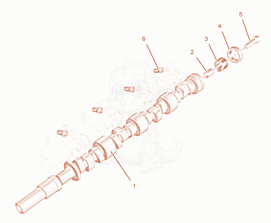 Exploded parts diagram of the CAMSHAFT of a Wacker Neuson PT6LT, with numbered balloons