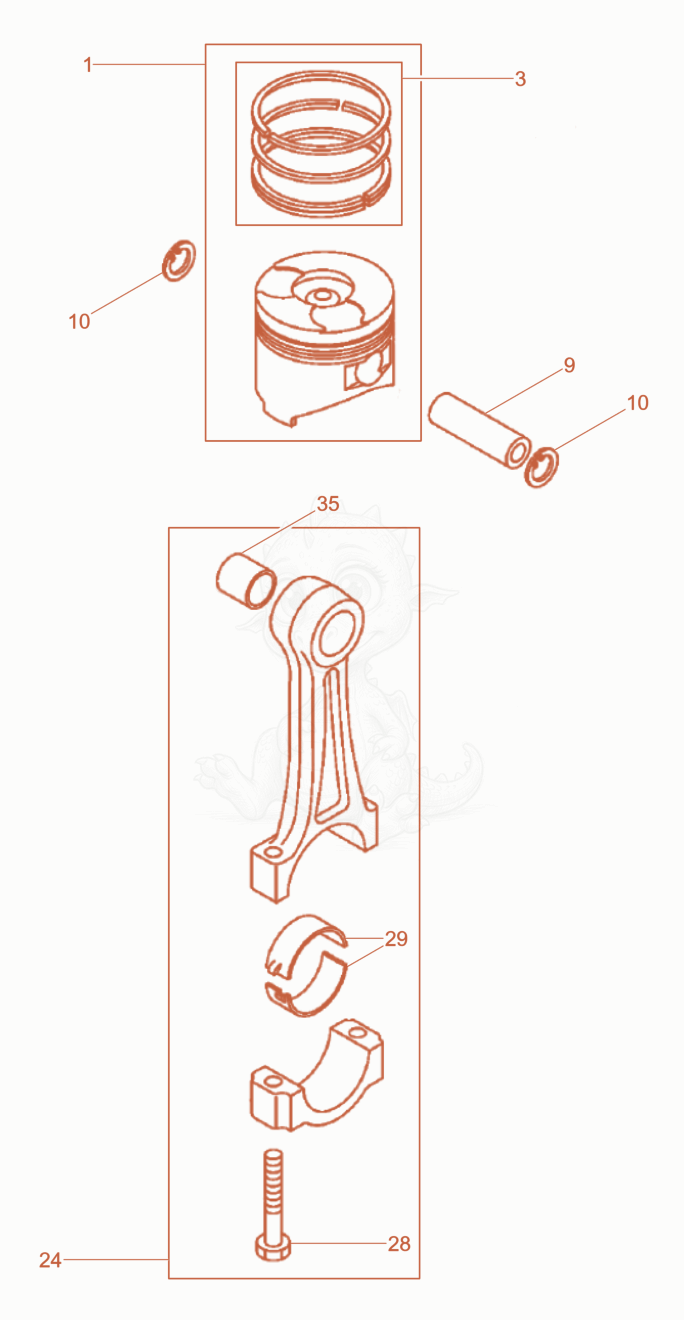 Despiece del Piston, Connecting rod de una máquina Wacker Neuson DS70Y13INLRC, con globos numerados
