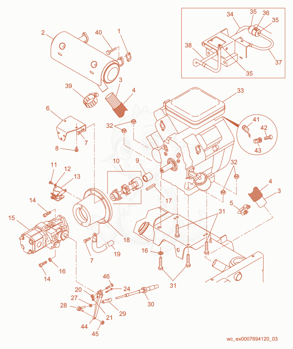 Exploded parts diagram of the Engine Compartment of a Wacker Neuson RD11V, with numbered balloons