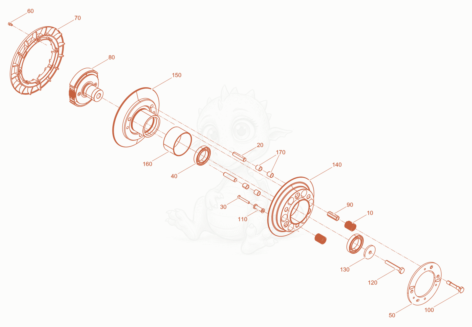 Exploded parts diagram of the Coupling cpl. DPU of a Wacker Neuson DPU5260HEHB+US, with numbered balloons