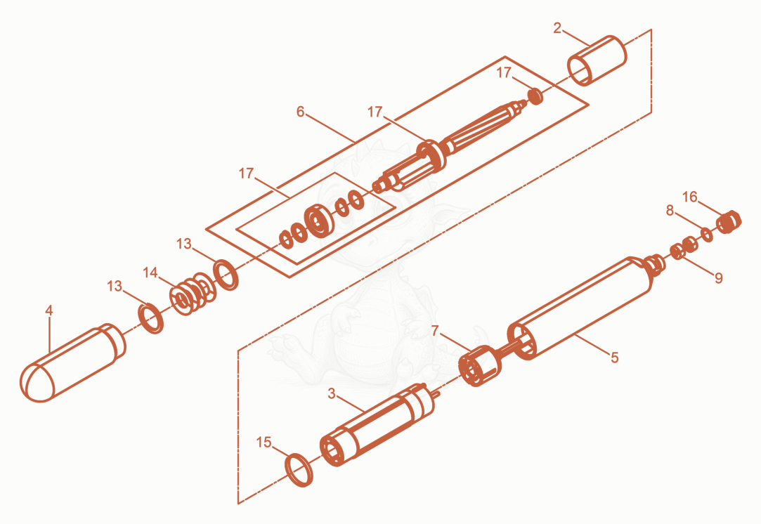 Exploded parts diagram of the Internal Vibrator cpl. of a Wacker Neuson IREN5710MGV, with numbered balloons