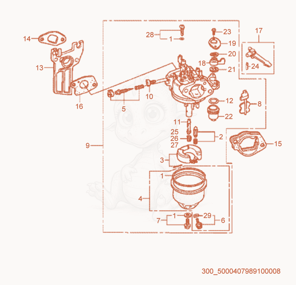 Exploded parts diagram of the Carburetor cpl. of a Wacker Neuson MP15A, with numbered balloons