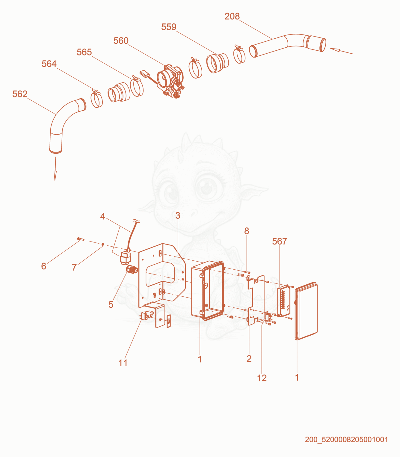 Exploded parts diagram of the Option-Positive Air Shutoff of a Wacker Neuson G100, with numbered balloons