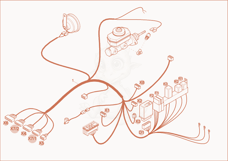 Exploded parts diagram of the main harness of a Wacker Neuson 6001, with numbered balloons