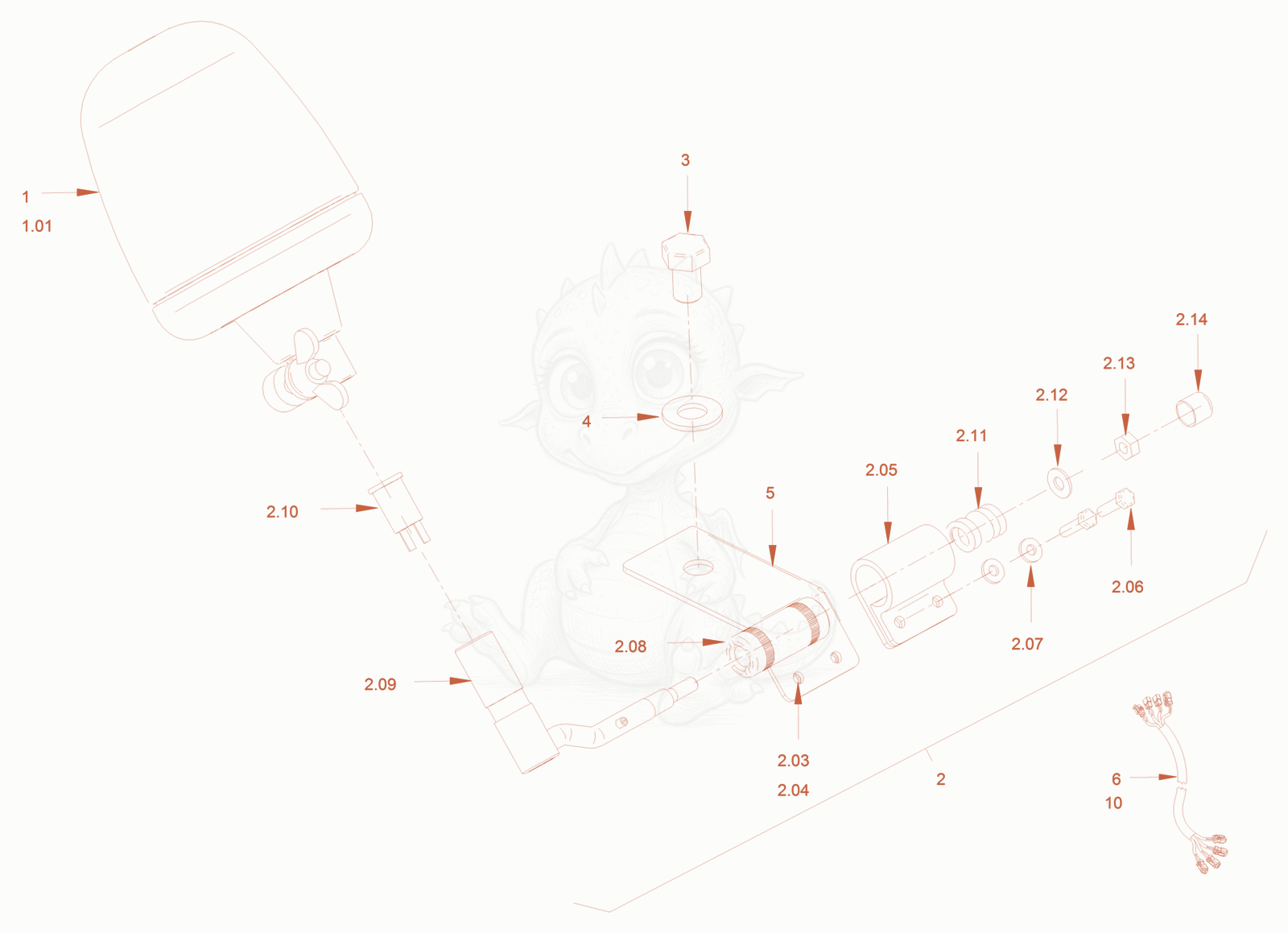 Exploded parts diagram of the rotary beacon of a Wacker Neuson RC70PUS, with numbered balloons