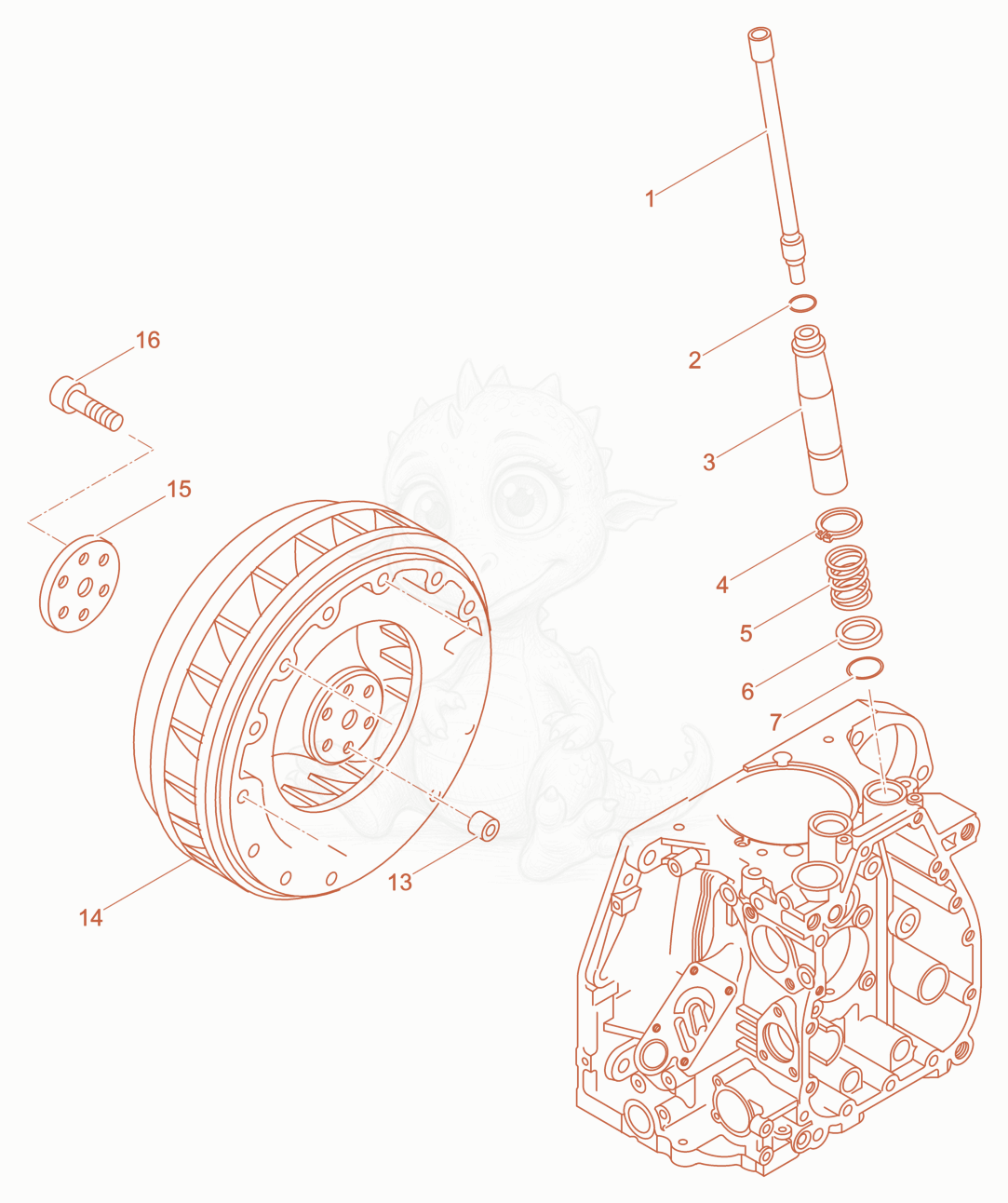 Despiece del Push rod, Fly wheel de una máquina Wacker Neuson DPU6555HECS, con globos numerados