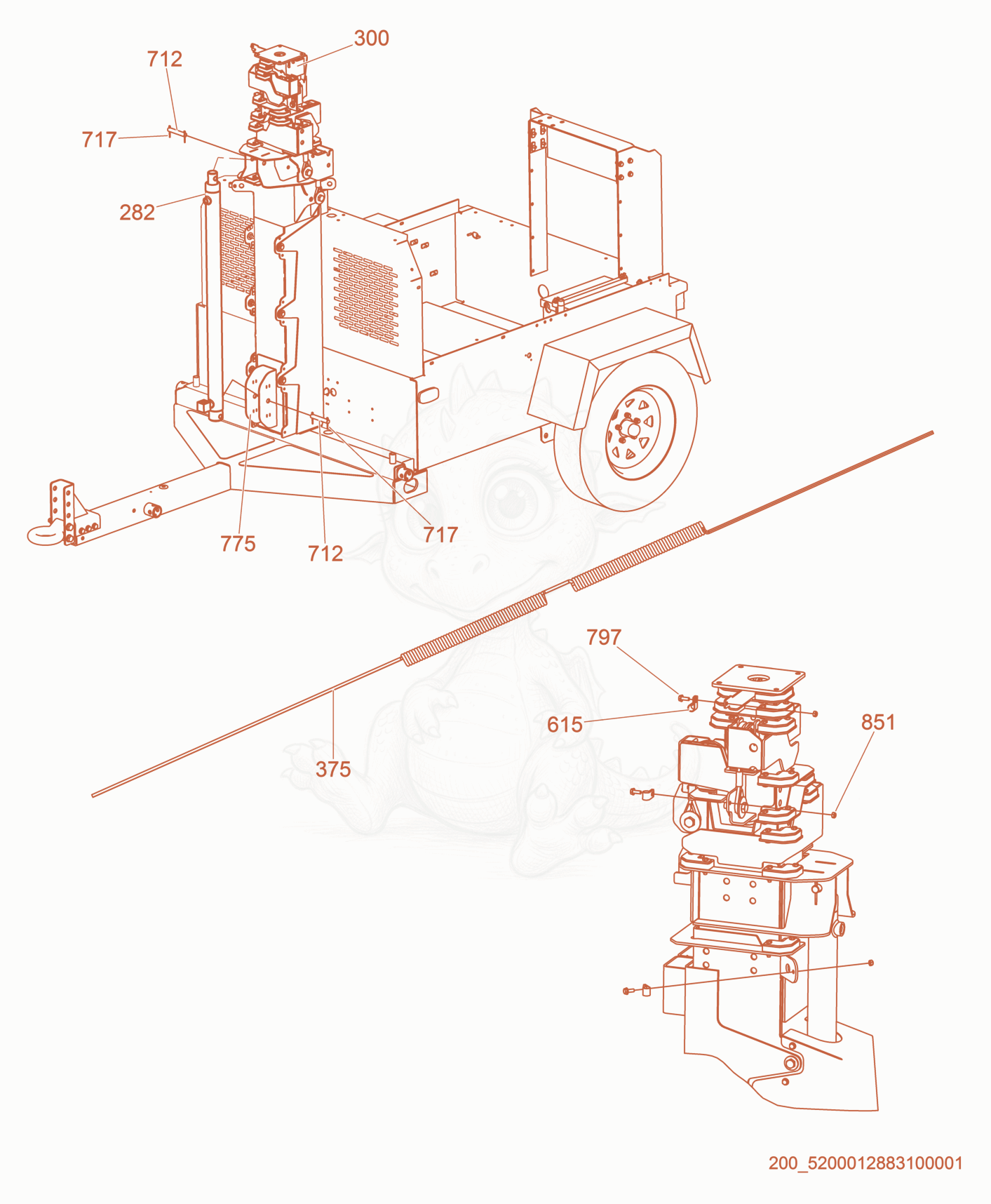 Exploded parts diagram of the Tower Coiled Cord Routing of a Wacker Neuson LTW20Z3-V, with numbered balloons