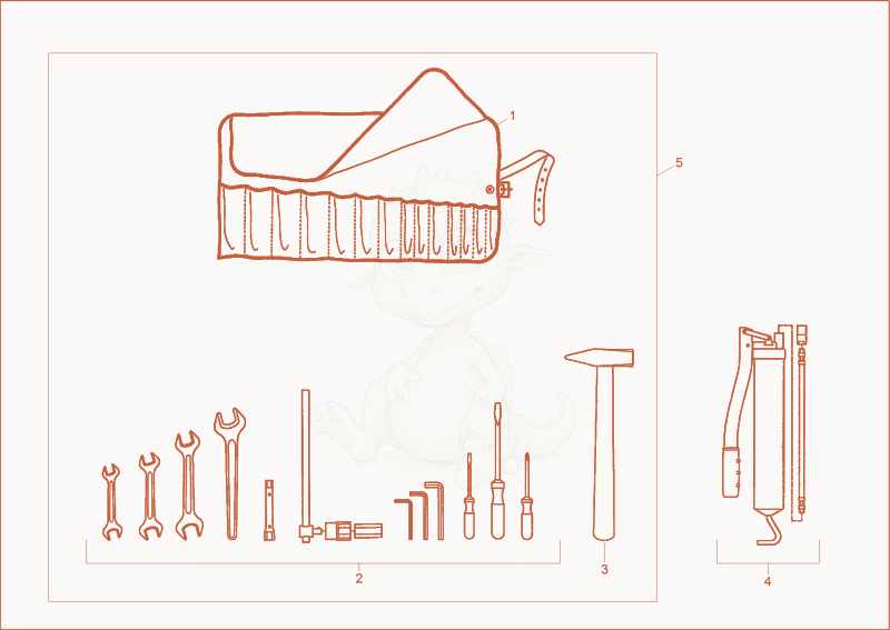 Exploded parts diagram of the tools of a Wacker Neuson 5002RD, with numbered balloons