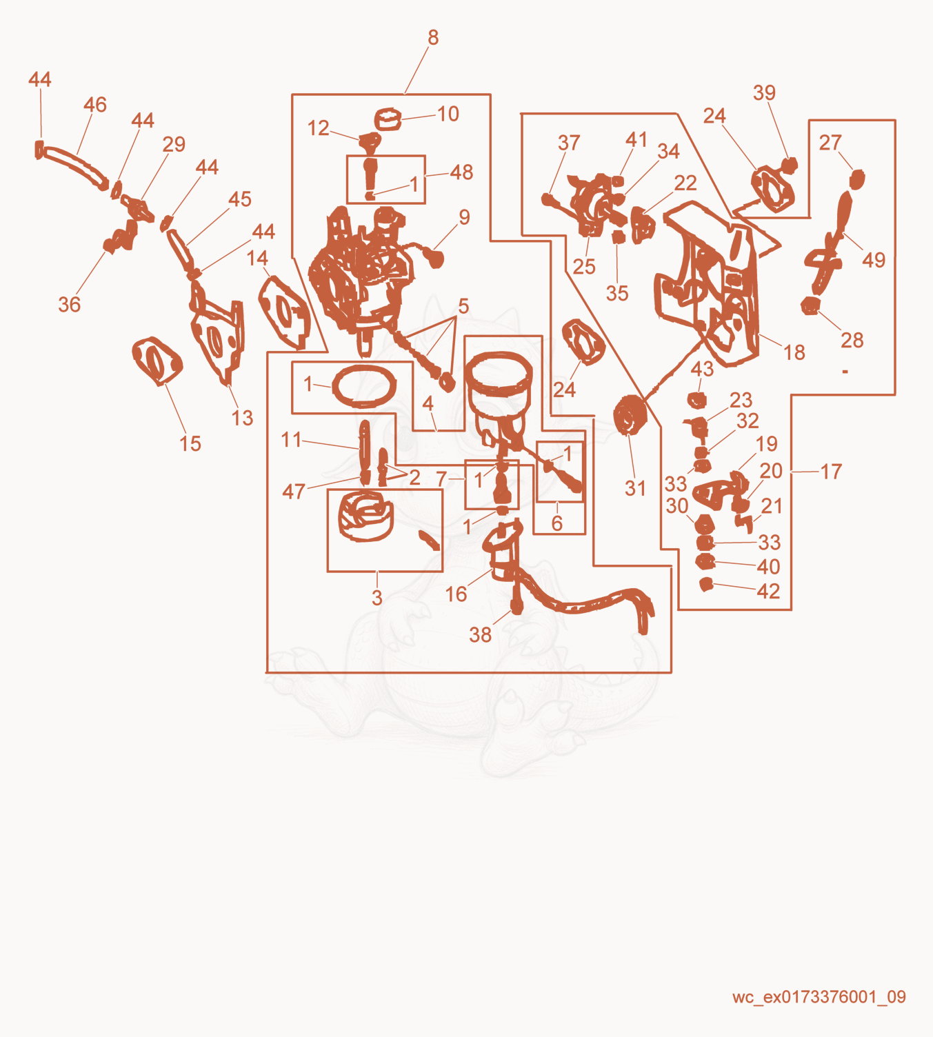 Exploded parts diagram of the Carburetor of a Wacker Neuson GP3800A, with numbered balloons